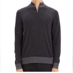 Theory mens grey charcoal 1/4 zip pullover sweater lightweight merino wool SM